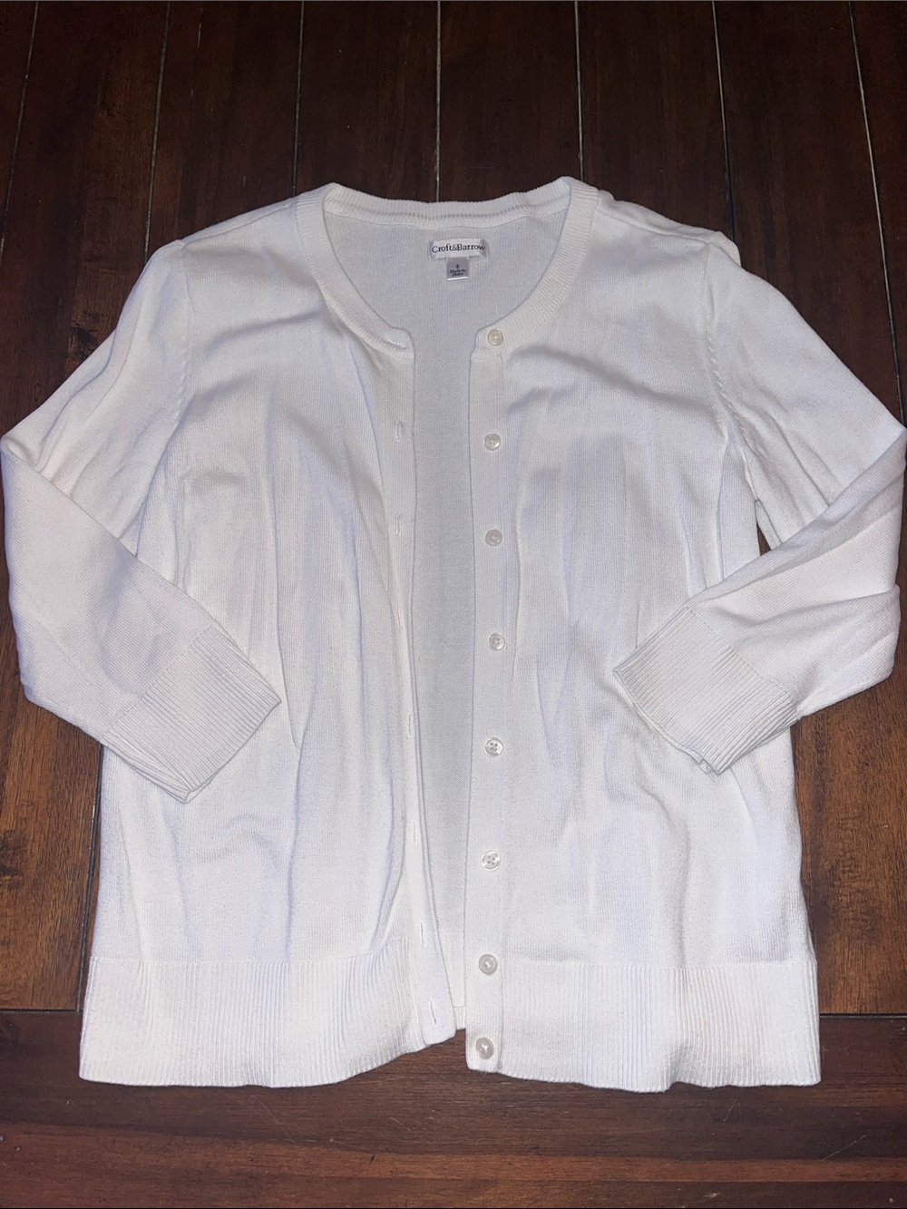 croft & barrow White 3/4 sleeve Women's Cardigan